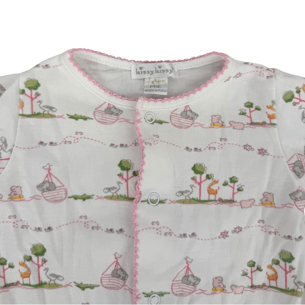 Kissy Kissy Noah's Print Convertible Playsuit Gown‎ Pink Preemie Pima Cotton - Picture 4 of 5